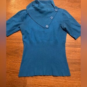 Say What? Bright Blue Knit Top with Pink Logo Tag